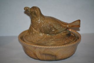 Summit Art Glass Bird With Berry On Nest Chocolate Slag Covered Dish
