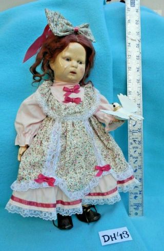 Antique 1900s Schoenhut Wood Doll Character Child Face Paint,  Pink Dress Dh43