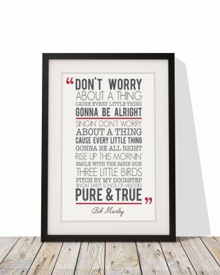Bob Marley Don ' t Worry About A Thing Three Song Lyrics Framed With Mount 12 x 10 2