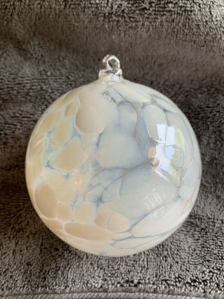 Huge 4.  5” Hand Blown Glass Gazing Ball Christmas Ornament Orb White Poland