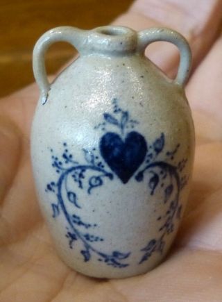 Igma Artisan Jane Graber Miniature Stoneware Heart Two - Handled Jug: 1:12 Scale
