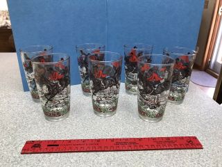 (7) Vintage Horse And Rider Drinking Glasses Fox Hunt Horse Jumping Perfect