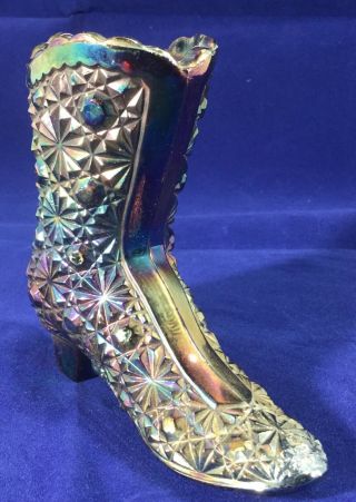 Vintage Fenton Amethyst Daisy Button Carnival Glass Boot Shoe With Label