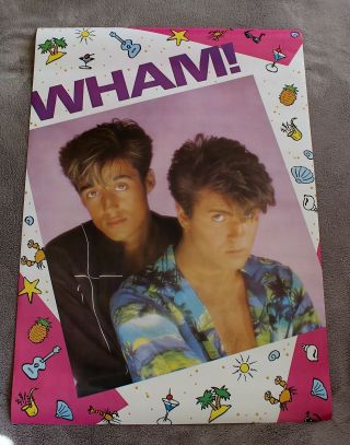 Wham 1983 Club Tropicana George Michael Andrew Ridgeley Rare Poster Vgex