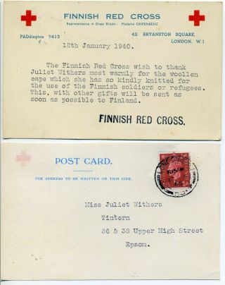 Gb 1940 (12 January) Postcard From Finnish Red Cross