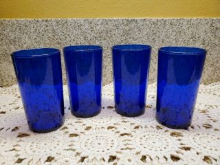 Libbey Vintage Set Of Four Cobalt Blue 6 Oz Glasses 4 1/2 In Tall