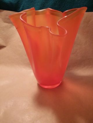 Vintage Orange Art Glass Swung Vase Handmade In Poland