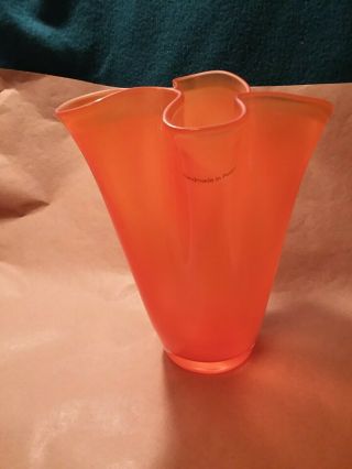 Vintage Orange Art Glass Swung Vase Handmade in Poland 2