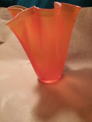 Vintage Orange Art Glass Swung Vase Handmade in Poland 3