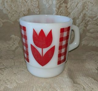 Rare Vintage Termocrisa Red Tulip Milk Glass Mug (272)