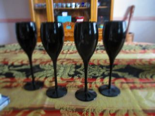 Glassware Goblets Set 4 Midnight Black Stemmed 7 - 1/4 " Wine Glasses W/o Tags