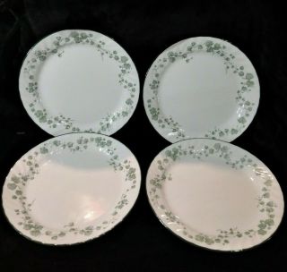 Set Of 4 Corelle Callaway Dinner Plates 10 1/4 " White Swirl Green Ivy