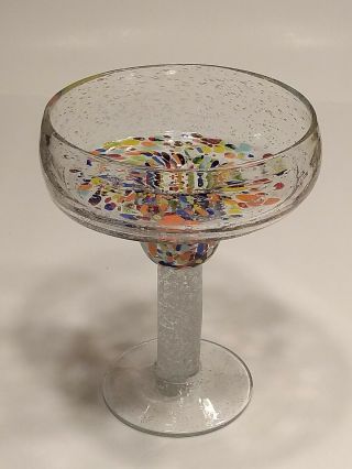 Vintage Murano 6.  75 " Controlled Bubble & Confetti Hand Blown Lg Margarita Glass