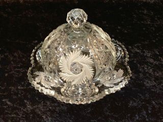 Brilliant Cut Glass Crystal Dome Cheese Plate Butter Dish Server Pinwheel Heavy