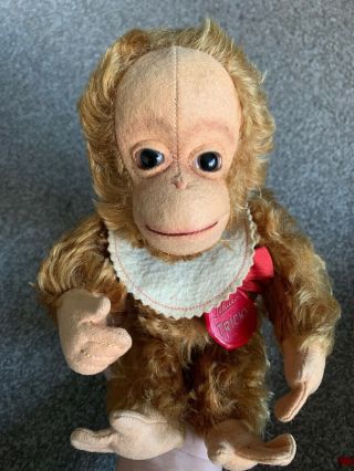 Vintage 9 " Schuco Mohair Tricky Yes No Monkey W/bib & Tag Buy Now Nr