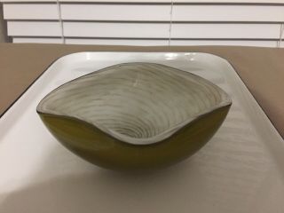 Sculpture Quality Murano Glass Swirl Dish Heavy Vintage Gold/olive/white