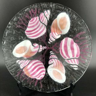 Cape Cod Sydenstricker Fused Art Glass 8 1/2 " Pink & White Shells Plates 8 3/4 "