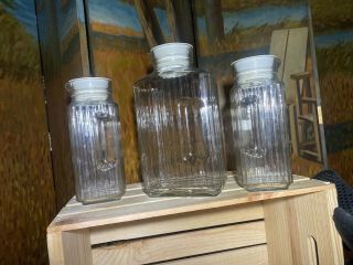 3 Vintage Anchor Hocking Glass Juice Tea Milk Jar Pitcher W/ Stopper