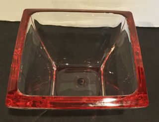 Walther Glas Square Clear Serving Bowl Red Rim - 5”