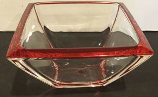 WALTHER GLAS SQUARE CLEAR SERVING BOWL RED RIM - 5” 2