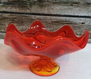 Vintage Viking Glass Pedestal Compote Candy Dish Amberina Red Orange Mid Century