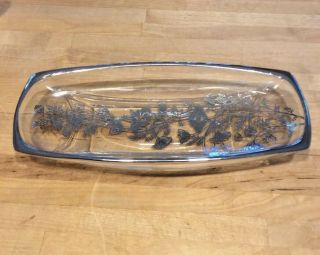 Silver City Glass 9” Flanders Poppy Sterling Silver On Crystal Rectangle Dish