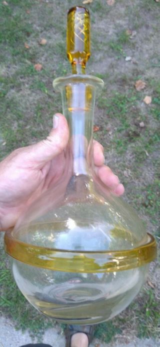 Vintage Amber Glass Empoli Hobnail Genie Bottle Decanter