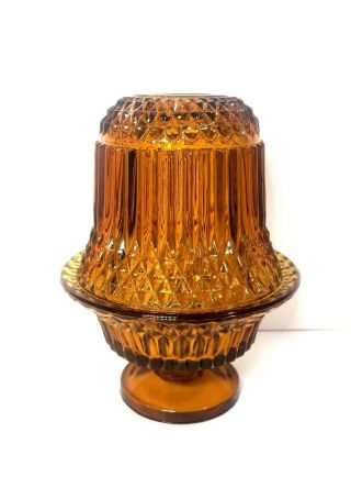 Vintage Indiana Glass 6.  5 " Amber Fairy Lamp 2 Piece Candle Holder