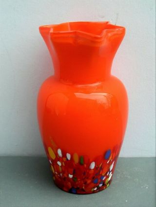 Vintage Czechoslovakia 5 - 1/2 " Deco Art Glass Vase Orange & Multi - Color Spatter