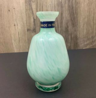 Lavorazione T.  Murano Blown Art Glass Blue And White Vase 6”