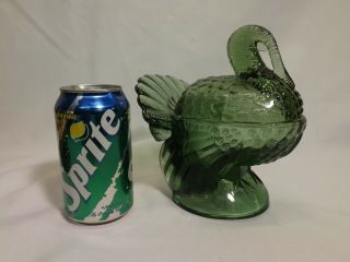 Vintage Green Glass Turkey Covered Candy Dish - Shape - No Chips