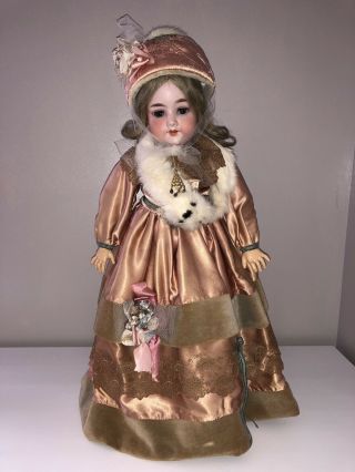 Antique German Armand Marseille Am 390 Bisque Doll Couture Dress 22 " Inches