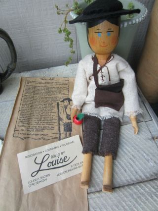 Vintage Johnny Appleseed Jointed Wooden Doll Handmade Dolls By Louise Shown