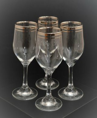 Vintage Wine Water Glasses Goblets Set Of 4 Clear And Silver