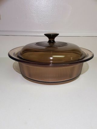 Vintage Corning Ware Visions V - 32 - B Amber 1.  5 L Casserole Dish Dutch Oven Dish