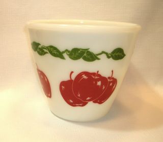 Vintage Fire King Red Apple Mixing Serving Bowl White Milk Glass