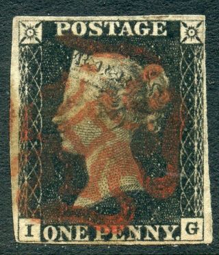 Great Britain - 1840 1d Black Ig Plate 6 With Red Maltese Cross Cancel