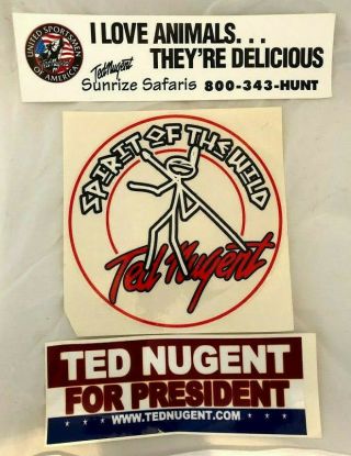 3 Rare Ted Nugent Bumper Stickers - Spirit Of The Wild/president/i Love Animals