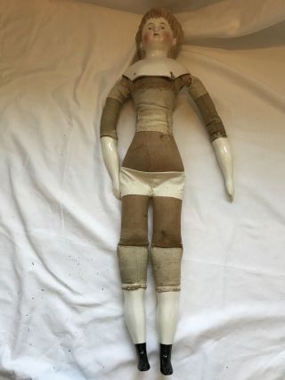 Antique Doll China Head And Limbs Cloth Body 28 Inch