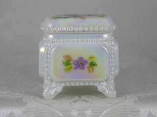Westmoreland Glass Mother - of Pearl Victorian Trinket Box w hand painted violets 2