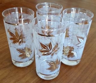 Vintage 4 Ice Tea Cocktail Glasses White & Gold Stripes Culver Look Libbey