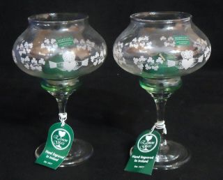 Eamon Glass Set Of 2 Tealight Candle Holders - Shamrock Design - Made In Ireland