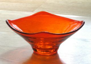 Viking Persimmon Orange Epic Square Bonbon Bowl Glass Hand Made 1143 U.  S.  A.