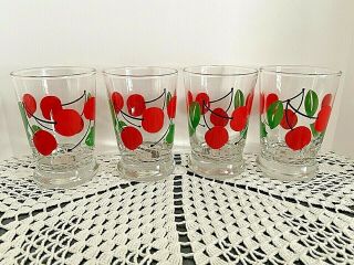 Vintage Libbey’s Set Of Four (4) 5 Oz.  “ Cherries “ Juice Glasses