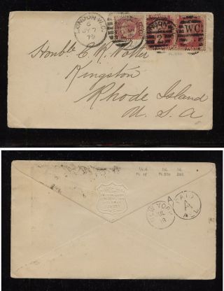Great Britain 58,  33 Pair On Neat Cover To Us 1879 Ms0805