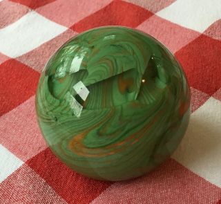 Vintage 1974 Swirl Green / Orange Art Studio Glass Paperweight,  Signed,  Dated