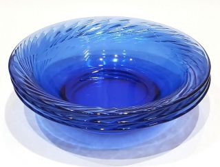Set Of 3 Pyrex Festiva Cobalt Blue Glass Swirl Soup Cereal Bowls - 7 1/2 "