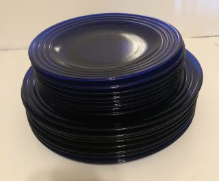 Cobalt Blue Glass Service For 8: 10 1/2” Dinner Plates & 8 1/4” Salad Plates