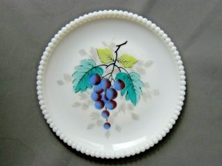 4 Beaded Edge Fruit Plates - Westmoreland - White Milk Glass - Pear/Apple/Grapes/Berry 3