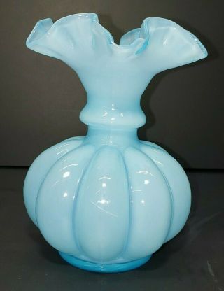 Fenton Light Blue Overlay Melon Vase